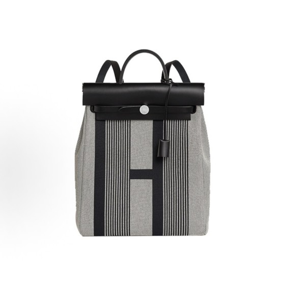 HERMES Herbag Zip 29 Silver buckle hand-held backpack, regular unisex couple style, black, beige and light beige